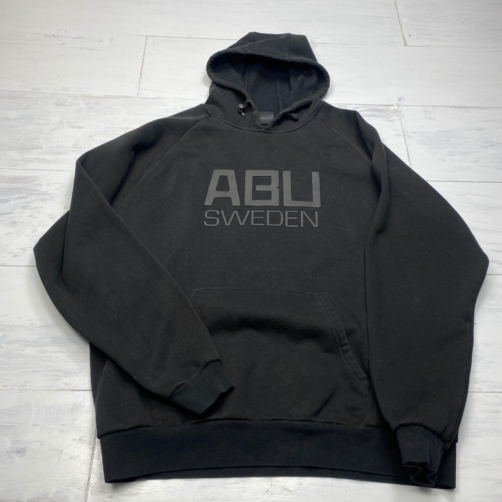 Abu Garcia Hoodie Mens Large Black Sweden Graphic Fishing Pullover Fleece Raglan